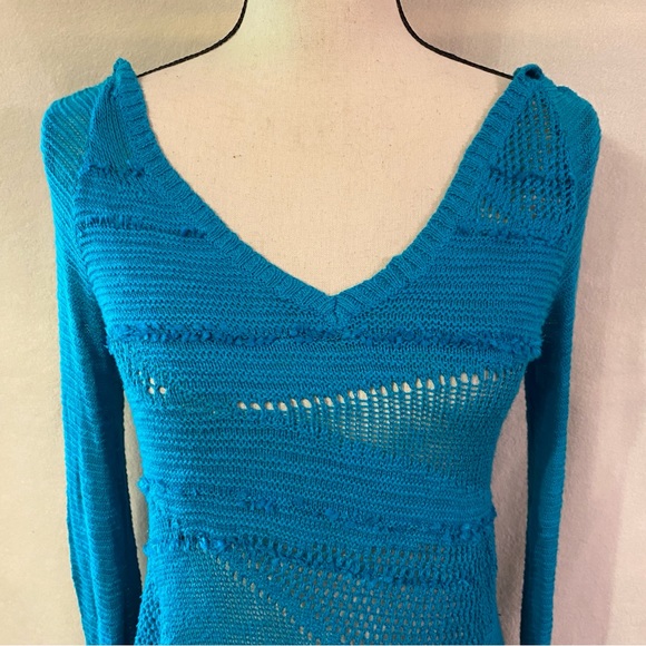 Yellow Bird Anthropologie turquoise knit Patched Heather Hoodie - Picture 7 of 10